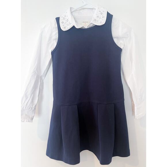 Crewcuts Girls Embellished Collard Shirt with Navy Dress Size 8